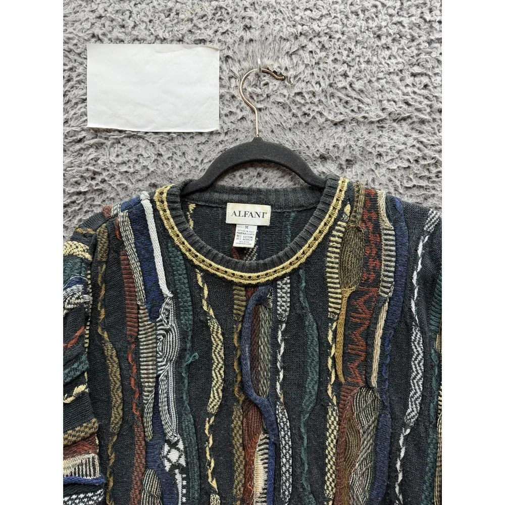 Vintage 1990s Alfani 3D Textured Knit Pullover Sweater Multicolor Mens Size M